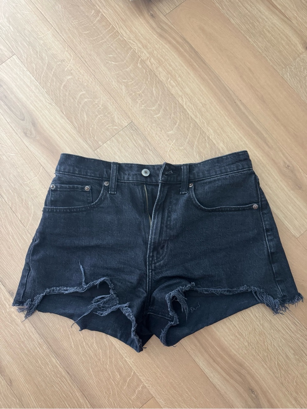 Abercrombie & Fitch Black Distressed High-Rise Jean Mom Shorts